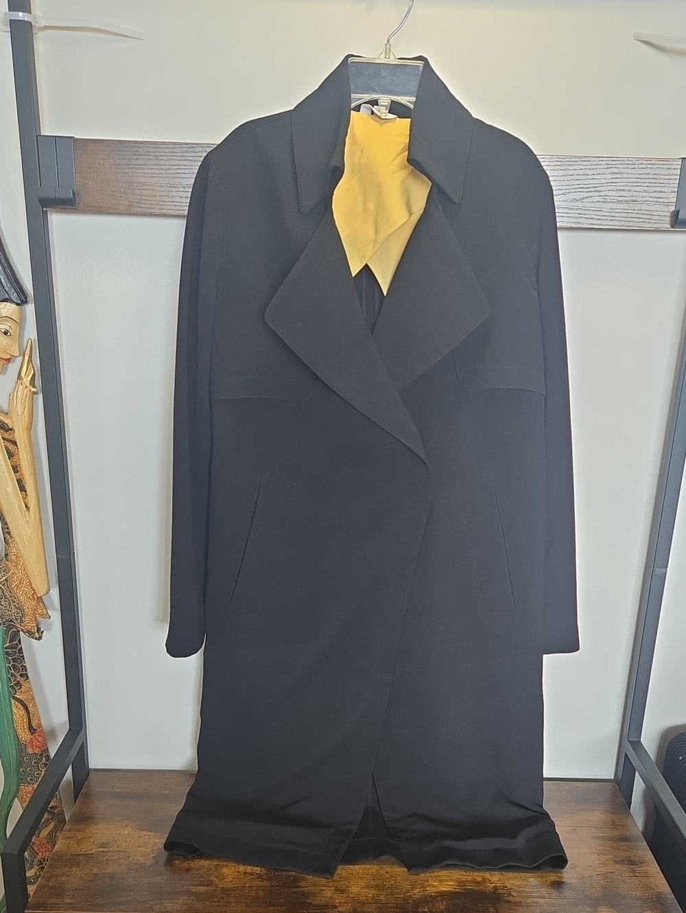 Women's Black Trench Coat with Yellow Accent
